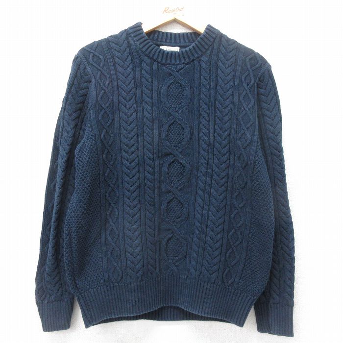 M★古着 エルエルビーン LLBEAN 長袖 ケーブル セーター メンズ 00年代 00s オーガニックコットン 紺 ネイビー 25oct15 中古 ニット トップス