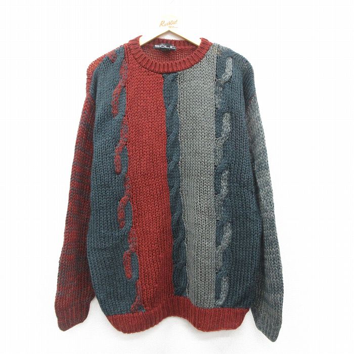 XL★古着 長袖 セーター メンズ 90年代 90s アクリル クルーネック グレー他 25oct17 中古 ニット トップス