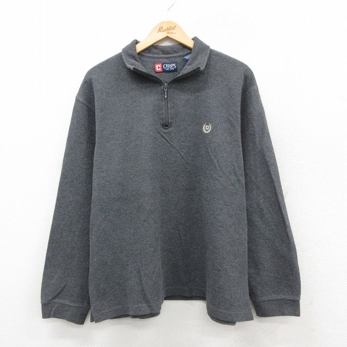 XL★古着 チャップス 長袖 ハーフジップ セーター メンズ ワンポイントロゴ 大きいサイズ コットン グレー 霜降り 25oct17 中古 ニット トップス