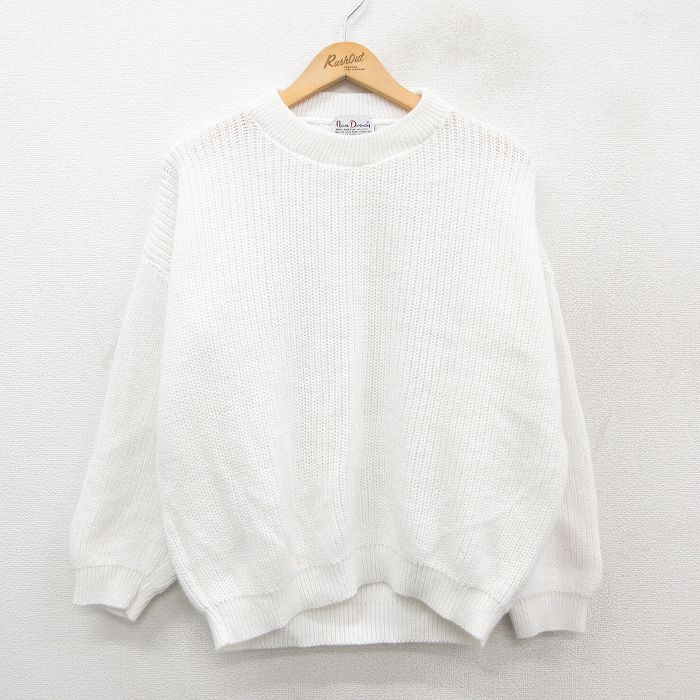 XL★古着 長袖 セーター メンズ 90年代 90s アクリル クルーネック USA製 白 ホワイト 25oct17 中古 ニット トップス