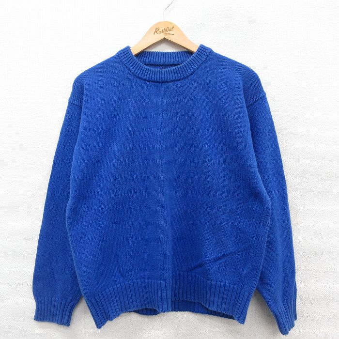 M★古着 エディーバウアー 長袖 セーター メンズ 90年代 90s コットン クルーネック 青 ブルー 25oct17 中古 ニット トップス