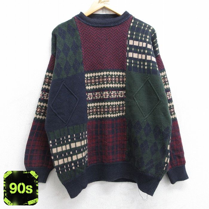 【50%OFF】90s 長袖セーター モックネック グリーン XL | 古着