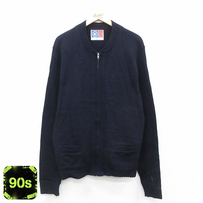 ニット カーディガン 90s 長袖フルジップ ネイビー L | 古着