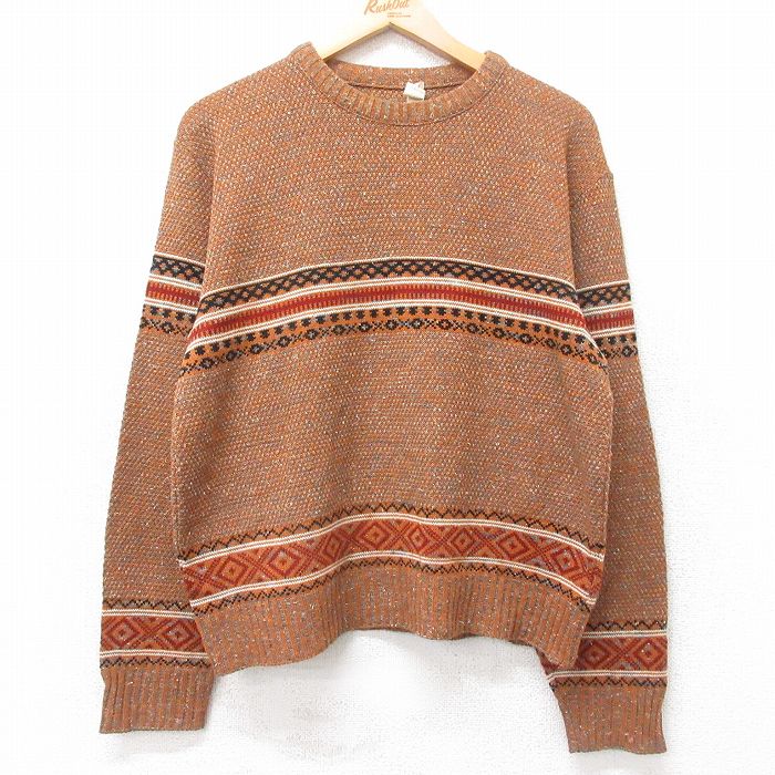 M★古着 長袖 セーター メンズ 90年代 90s アクリル クルーネック 茶他 ブラウン 25oct22 中古 ニット トップス