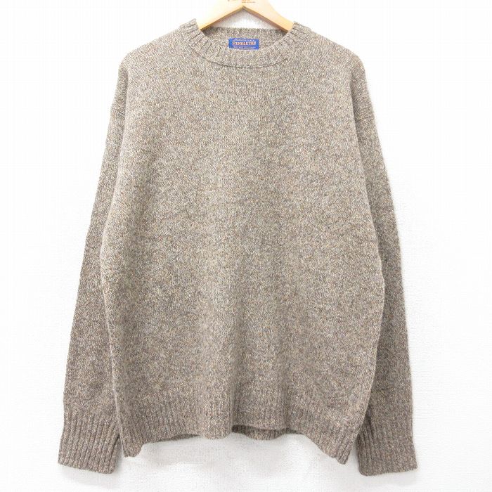 XL★古着 ペンドルトン PENDLETON 長袖 セーター メンズ シェットランドウール クルーネック 茶 ブラウン 25oct22 中古 ニット トップス