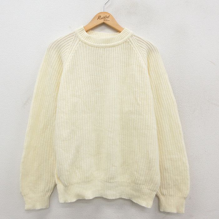L★古着 セントジョンズベイ 長袖 セーター メンズ 90年代 90s 無地 ラグラン アクリル クルーネック 白 ホワイト 25oct22 中古 ニット トップス