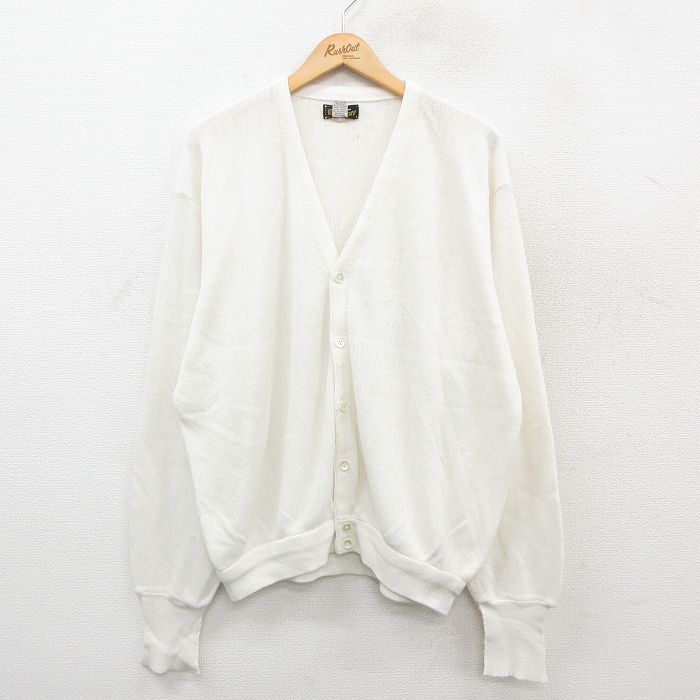 XL★古着 ウィルソン 長袖 ニット カーディガン メンズ 90年代 90s 無地 大きいサイズ アクリル USA製 白 ホワイト 25oct22 中古 トップス