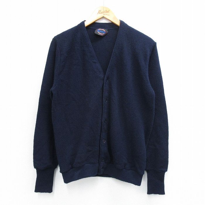 M★古着 ジャンセン 長袖 ニット カーディガン メンズ 80年代 80s 無地 アクリル USA製 紺 ネイビー 【spe】 25oct22 中古 トップス