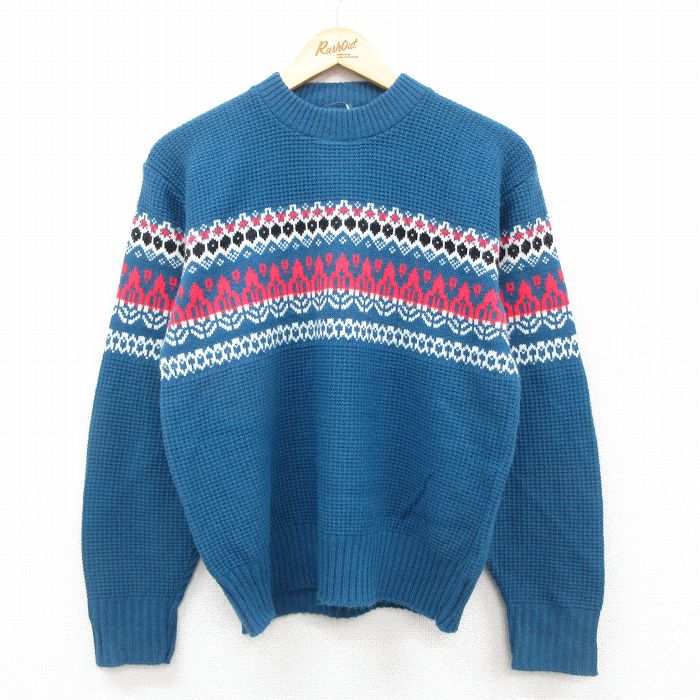 S★古着 長袖 セーター メンズ 80年代 80s アクリル クルーネック 紺系 ネイビー 25oct23 中古 ニット トップス