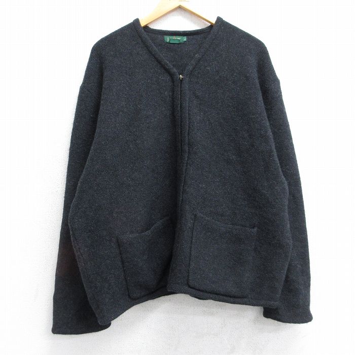 XL★古着 ジェイクルー J.CREW 長袖 フルジップ ニット カーディガン メンズ 90年代 90s 無地 大きいサイズ ウール 黒 ブラック 【spe】 25oct24 中古 トップス