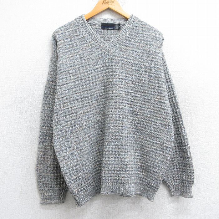 L★古着 長袖 セーター メンズ 90年代 90s Vネック USA製 グレー他 25oct24 中古 ニット トップス
