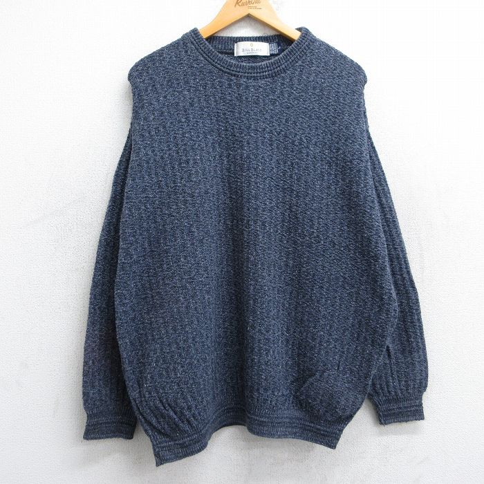 XL★古着 長袖 セーター メンズ 90年代 90s 大きいサイズ クルーネック USA製 紺 ネイビー 25oct24 中古 ニット トップス