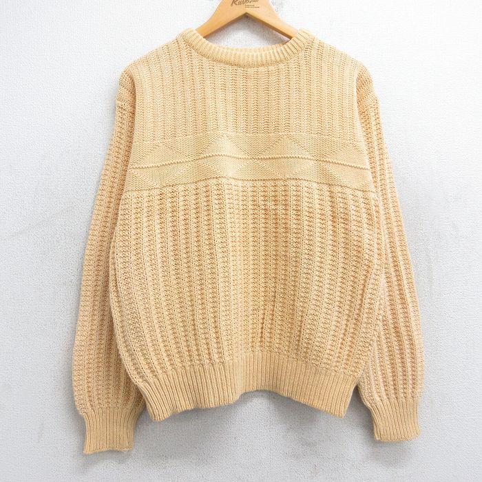 M★古着 長袖 セーター メンズ 90年代 90s コットン クルーネック USA製 黄系 イエロー 25oct24 中古 ニット トップス