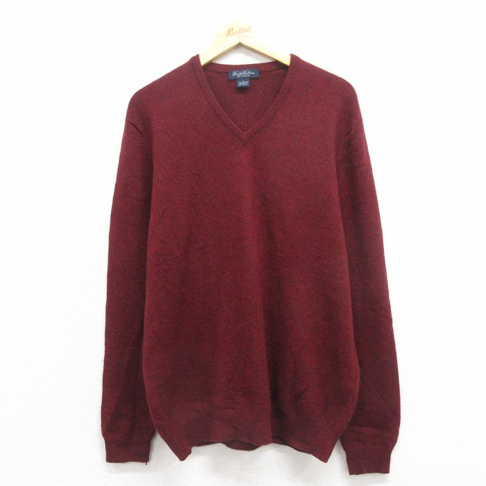 L★古着 ブルックスブラザーズ BROOKS BROTHERS 長袖 ブランド セーター メンズ カシミア Vネック エンジ 【spe】 25oct25 中古 ニット トップス