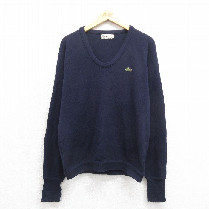 L★古着 ラコステ LACOSTE IZOD 長袖 ブランド セーター メンズ 80年代 80s ワンポイントロゴ アクリル Vネック 紺 ネイビー 25oct25 中古 ニット トップス