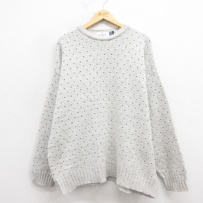 XL★古着 長袖 セーター メンズ 90年代 90s 手織り コットン USA製 薄グレー 25oct25 中古 ニット トップス