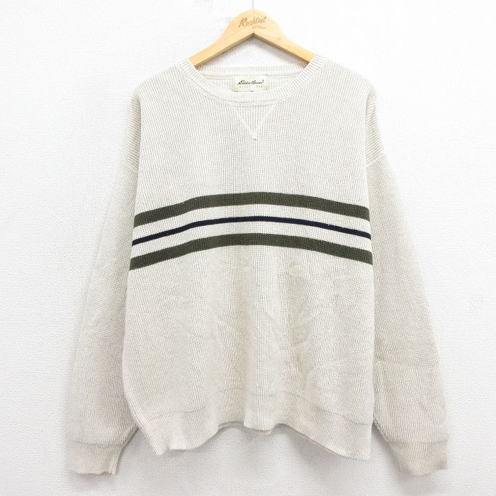 XL★古着 エディーバウアー 長袖 セーター メンズ 00年代 00s 大きいサイズ コットン クルーネック 生成り 【spe】 25oct28 中古 ニット トップス