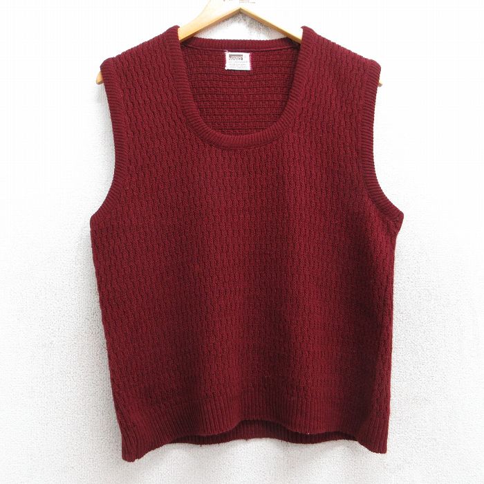 S★古着 モンゴメリーワード ビンテージ ニット ベスト メンズ 70年代 70s アクリル クルーネック エンジ 25oct28 中古 トップス