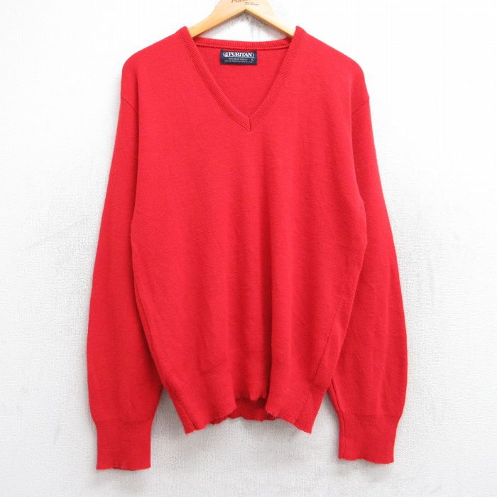 【50%OFF】ピューリタン 80s 長袖セーター 無地 レッド M | 古着