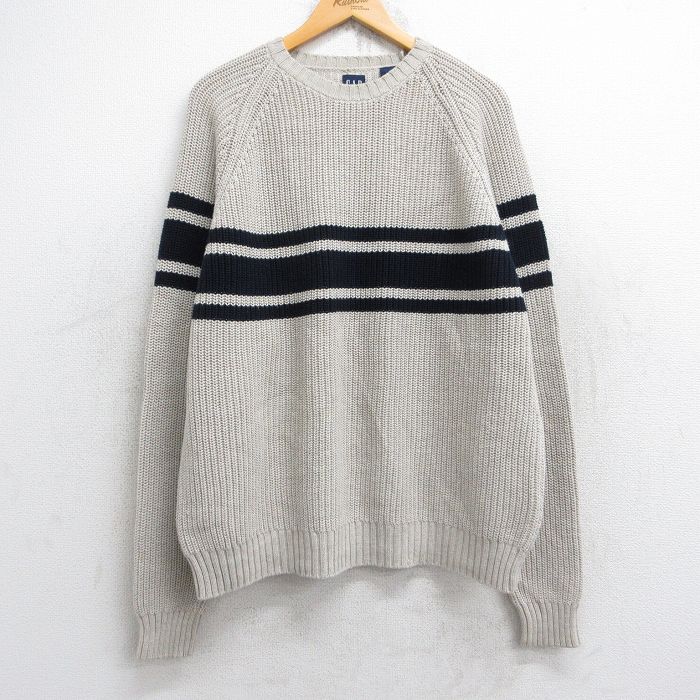 XL★古着 ギャップ GAP 長袖 セーター メンズ 00年代 00s ラグラン コットン クルーネック ベージュ他 カーキ 25oct28 中古 ニット トップス