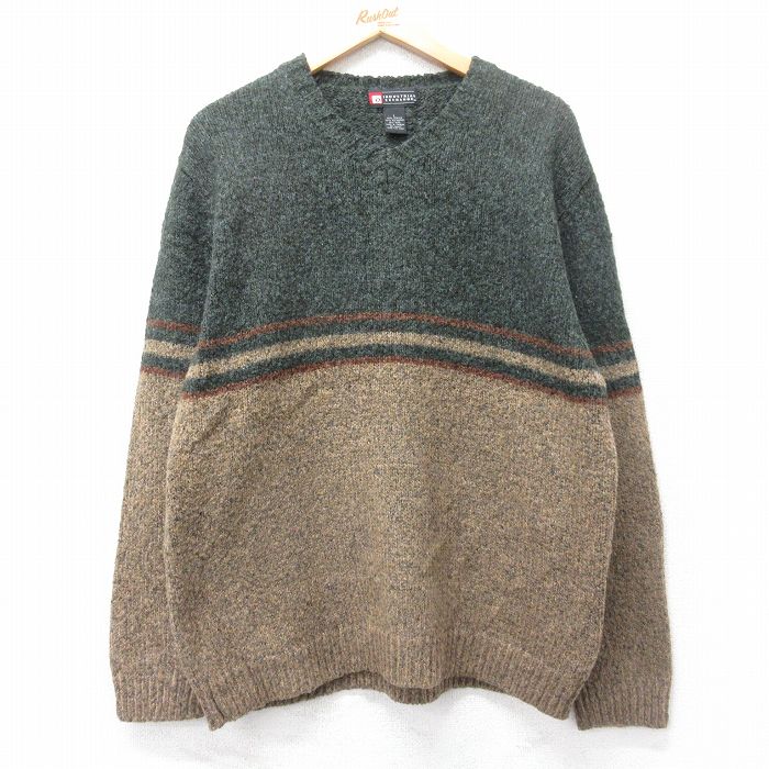 L★古着 長袖 セーター メンズ Vネック 濃緑他 グリーン 25oct28 中古 ニット トップス