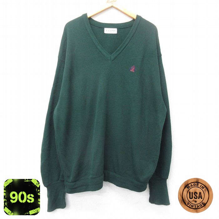 IZOD 90s 長袖セーター ワンポイントロゴ グリーン XL | 古着