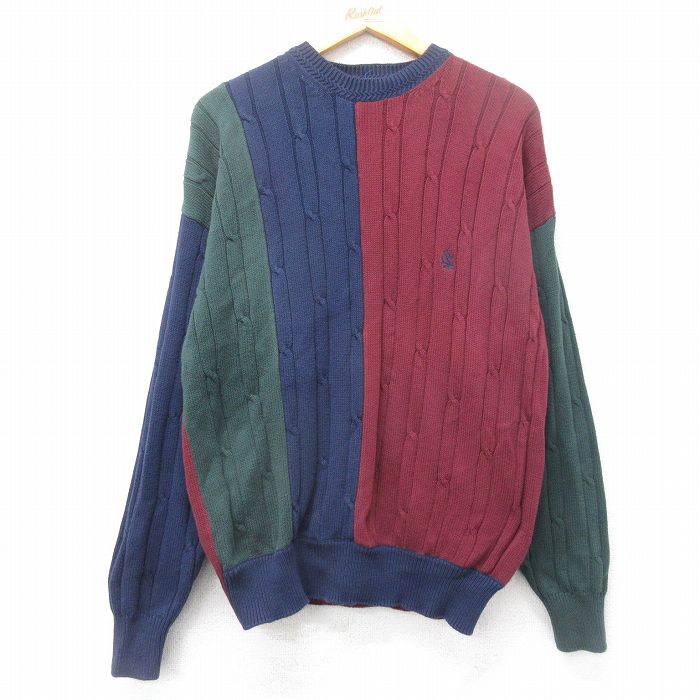 【50%OFF】ノーティカ 90s ケーブルセーター ワンポイントロゴ バーガンディ L | 古着