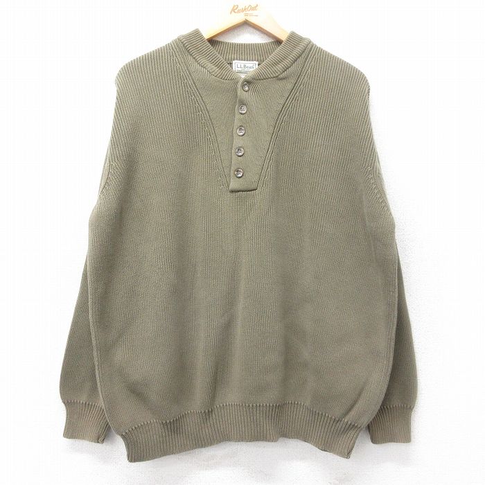 XL★古着 エルエルビーン LLBEAN 長袖 セーター メンズ 00年代 00s 大きいサイズ ヘンリーネック 緑系 グリーン 25oct28 中古 ニット トップス