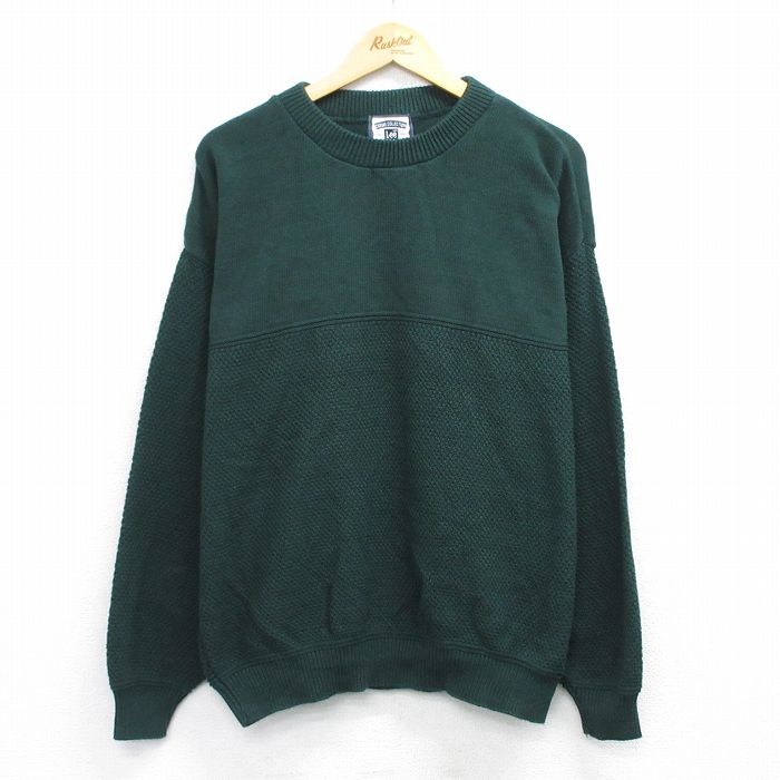 XL★古着 リー Lee 長袖 セーター メンズ 90年代 90s コットン クルーネック USA製 緑 グリーン 25oct27 中古 ニット トップス