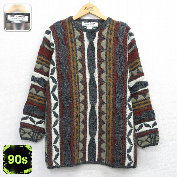 【50%OFF】90s 長袖セーター 3Dニット グレー M | 古着