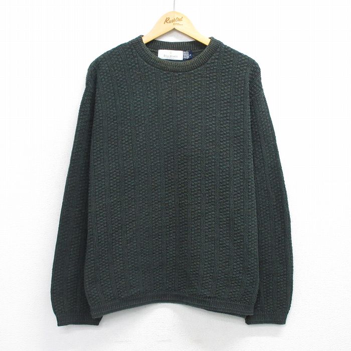 XL★古着 長袖 セーター メンズ 90年代 90s クルーネック USA製 濃緑 グリーン 25oct27 中古 ニット トップス
