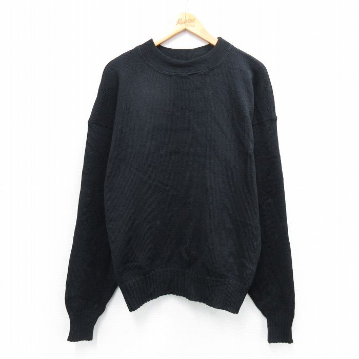 XL★古着 長袖 セーター メンズ 90年代 90s ミリタリー ウール クルーネック USA製 黒 ブラック 25oct29 中古 ニット トップス