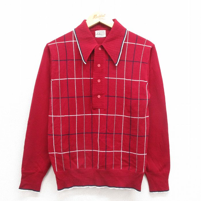 S★古着 長袖 セーター メンズ 70年代 70s アクリル エンジ 25oct29 中古 ニット トップス