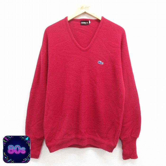 IZOD 80s 長袖セーター ワンポイントロゴ バーガンディ M | 古着