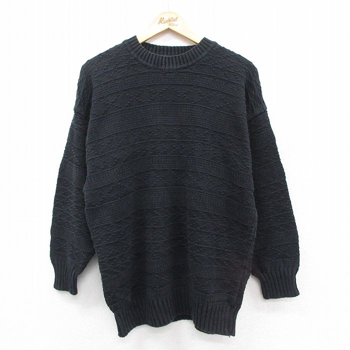 M★古着 長袖 セーター メンズ 90年代 90s クルーネック 黒 ブラック 25oct30 中古 ニット トップス