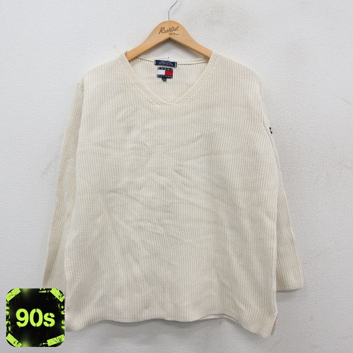 トミーヒルフィガー 90s 長袖セーター ニット 生成り ベージュ L | 古着