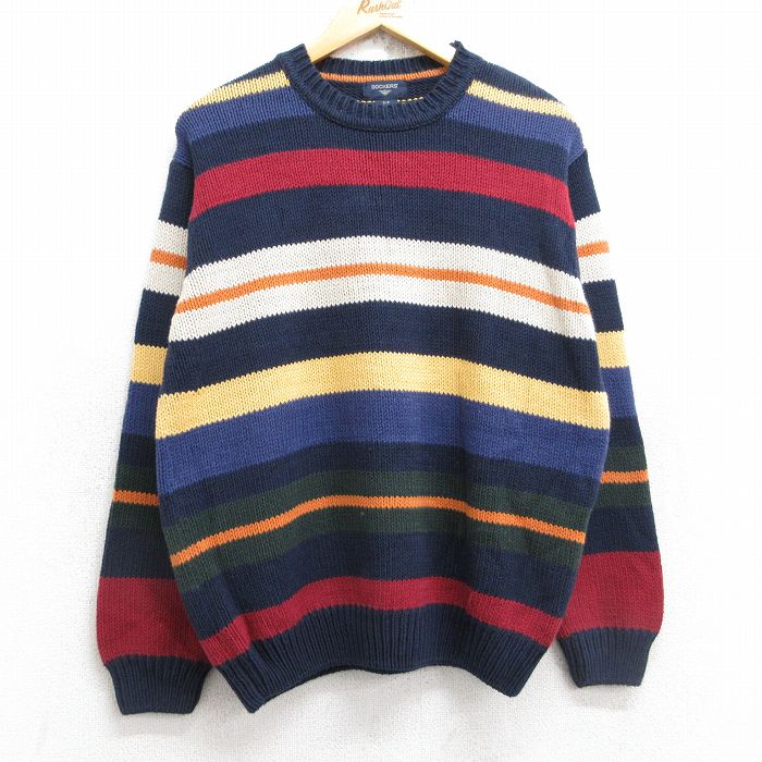 M★古着 ドッカーズ 長袖 セーター メンズ クルーネック 紺他 ネイビー ボーダー 【spe】 25nov01 中古 ニット トップス