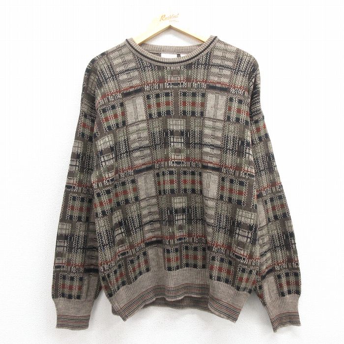 L★古着 長袖 セーター メンズ 90年代 90s クルーネック イタリア製 こげ茶他 ブラウン 25nov01 中古 ニット トップス