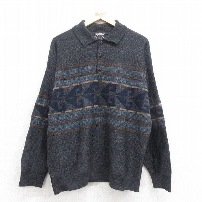 L★古着 長袖 セーター メンズ 90年代 90s 襟付き カナダ製 濃グレー他 25nov01 中古 ニット トップス
