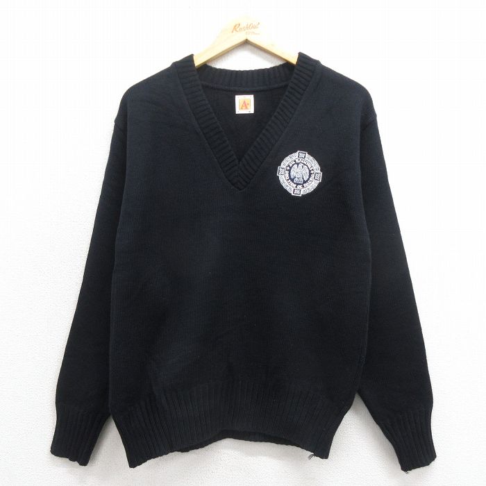 M★古着 長袖 セーター メンズ 90年代 90s アクリル Vネック USA製 黒系 ブラック 25nov01 中古 ニット トップス