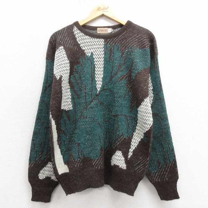 M★古着 長袖 セーター メンズ 90年代 90s 葉 クルーネック USA製 緑他 グリーン 【spe】 25nov01 中古 ニット トップス