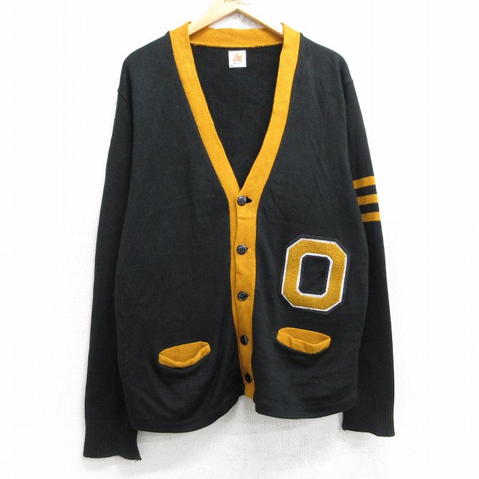 L★古着 長袖 レタード ニット カーディガン メンズ 90年代 90s 0 アクリル 黒他 ブラック 25nov01 中古 トップス