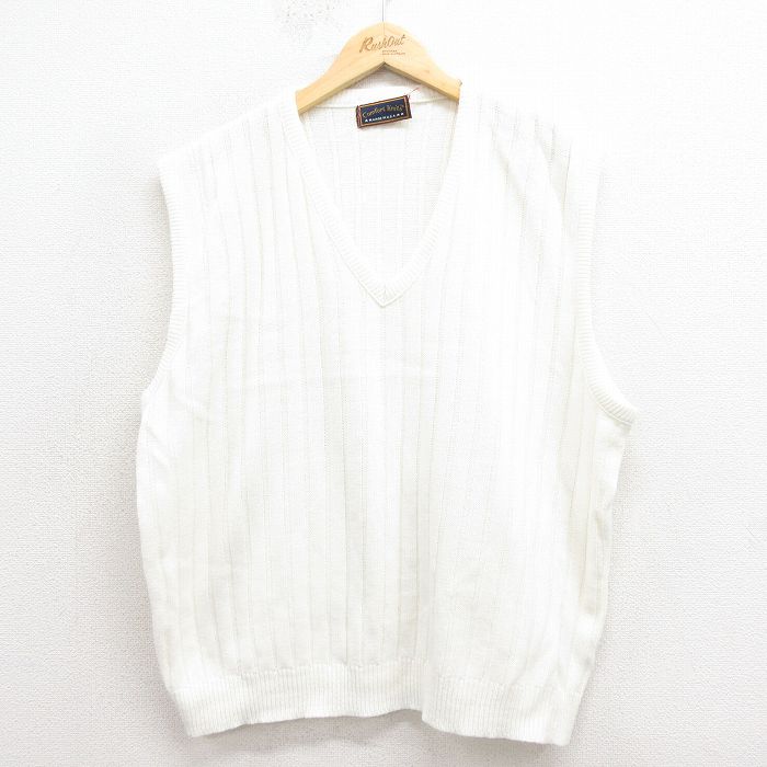 XL★古着 ニット ベスト メンズ 90年代 90s アクリル Vネック USA製 白 ホワイト 25nov01 中古 トップス