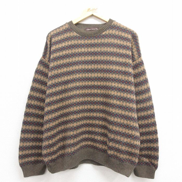 【20%OFF】L★古着 リバティ 長袖 セーター メンズ 00年代 00s クルーネック USA製 茶他 ブラウン 25nov01 中古 ニット トップス