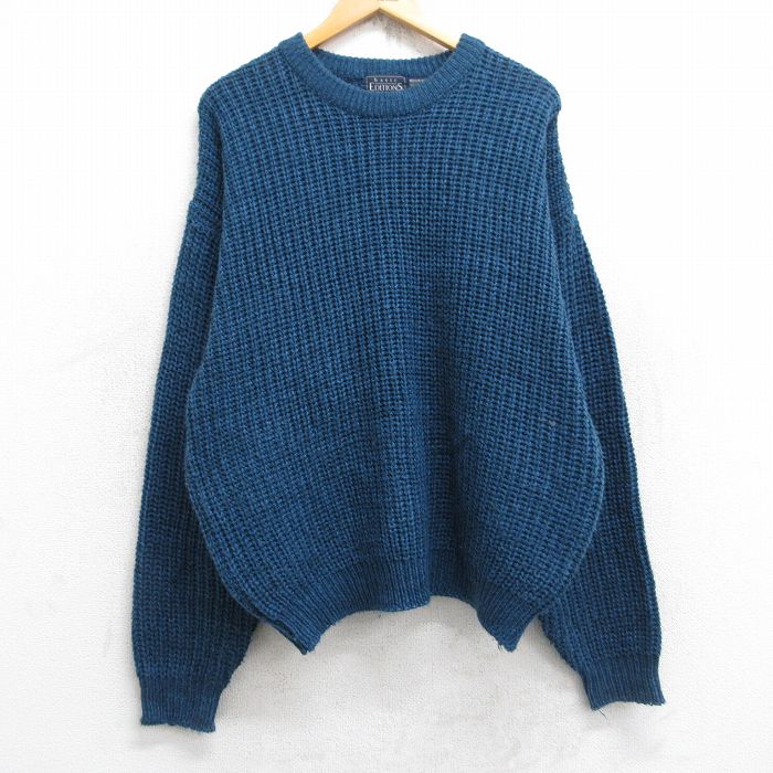 L★古着 ベーシックエディションズ 長袖 セーター メンズ 90年代 90s 無地 アクリル クルーネック 紺系 ネイビー 【spe】 25nov04 中古 ニット トップス