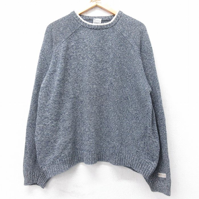 XL★古着 コロンビア COLUMBIA 長袖 セーター メンズ 00年代 00s ラグラン コットン クルーネック 紺他 ネイビー 25nov05 中古 ニット トップス