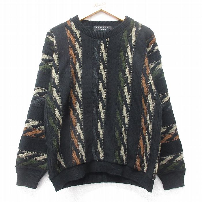 M★古着 長袖 セーター メンズ 90年代 90s アクリル クルーネック USA製 黒他 ブラック 【spe】 25nov05 中古 ニット トップス