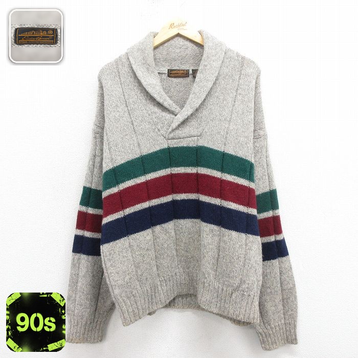 【50%OFF】エディーバウアー 90s 長袖セーター ショールカラー グレー XL | 古着