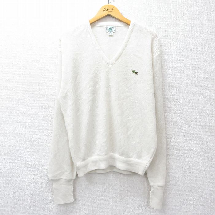 L★古着 IZOD ラコステ LACOSTE 長袖 ブランド セーター メンズ 90年代 90s ワンポイントロゴ アクリル Vネック USA製 白 25nov11