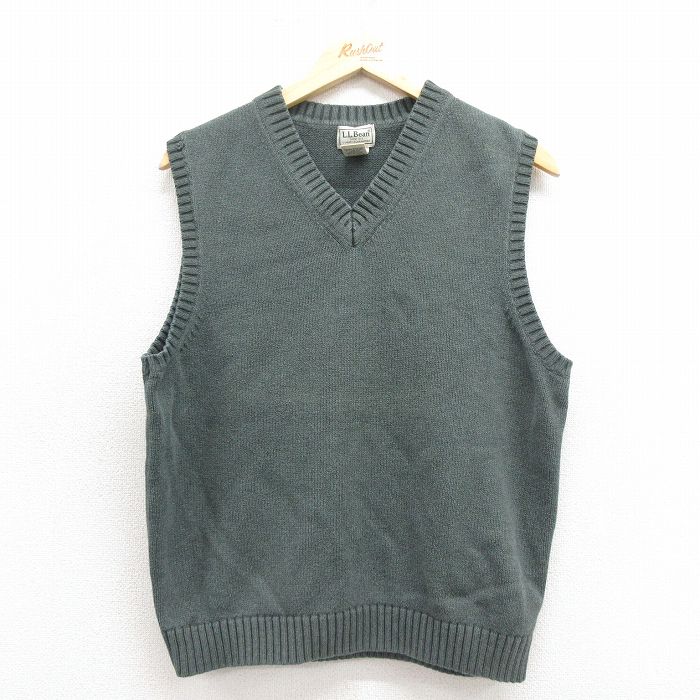 M★古着 エルエルビーン ニット ベスト メンズ 00年代 00s コットン Vネック 緑 25nov12